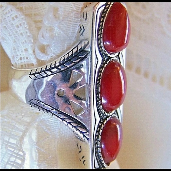 Silpada Sterling Silver Red Coral ‘Deep Sea’ Statement Ring - R3265 - Picture 5 of 11